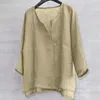 Men's T Shirts Linen Shirt Summer Long Sleeve Plus Size Solid Color Casual Cotton V-neck Loose Tops S-5xl