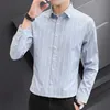 Camisa masculina de manga curta 2024 nova jaqueta cortada listrada primavera/verão negócios fino ajuste roupas