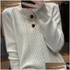 Pulls pour femmes Pull en cachemire à trois boutons Coupe ample Torsadée Base florale Col à manches longues tricoté en couleur unie Drop Livraison Appa Dhkt6