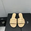 Luxury designer slides women leather Gold Buckle sandals summer flat beach slippers for womens letter black white Slides flip flops Women Beach Rubber Sole EUR 35-42