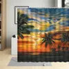 Tende da doccia Tenda impermeabile Pittura a olio Tropical Lsland Beach Coconut Tree Scenery Decorazioni per il bagno Bagno in tessuto poliestere