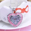 Taschenuhren Kinder Mädchen Persönlichkeit Flip Hollow-out Quarzuhr Herzform Diamant Strass Fob Halskette Uhr