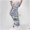 Mäns jeans herrar manliga kläder smala passform rak rör retro hip hop byxor gata av kvalitet pantalones hombre droppleverans kläder dhboa