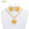 Necklace Earrings Set SUNNESA Fashion Orange Bead Senegal Jewelry For Women SUN Design Copper Plated Round Pendant Party Gift