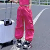 Broeken Mode Tienerbroeken voor meisjes Casual hoog getailleerde trekkoord Loose Fit Multi Pockets Kid Tall Cargo Joggingbroek