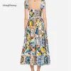 Runway Summer Dress Women's Red Rose Vacation Vestidos Long Bow Spaghetti Strap Blue White Porslin Floral LJ200812