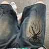 Mäns shorts sydkoreanska harajuku spindel spindelnät tryckt denim shorts mens y2k retro wash hip hop punk grunge jeans sommar kvinnor slitage2404