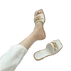 Verão nova corrente de ouro chinelos deslizam sapatos de salto baixo de dedos de dedão ao ar livre sandálias de sandálias confortáveis femininas size42 preto1103191