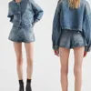 Pu Jia pr blu pantaloni di denim femminile femminile a cortometraggi di tipo a forma slip show gambe lunghezza della gamba lo stesso stile 2024 estate