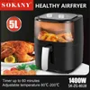 Air Fryers Großhandel 5L Intelligente visuelle schwarze Luftbraten oder multifunktionale integrierte digitale sichtbare Luftbraten Y240402