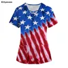 Women's T Shirts Independence Day T-shirt Protective Workwear Round Neck Pullover Clothing Sale Print V Double Pocket Top