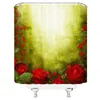 Duschvorhänge schöne Blumen Rot Rose Druckvorhang Badezimmer floraler wasserdichte Stoff 180x180 cm mit Haken Home Dekoration