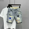 Men's Jeans New arrival of 2023 summer mens casual denim shorts fashion cat whispers denim torn distressed patch tight jeansL2404