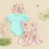 Kleidungssets 0-18m geborene Kindermädchen Sommerkleidung Kurzarm Strampler Druck Hosentender Kleid Hut Baby Ostern Outfits
