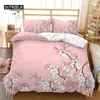 Set di biancheria da letto Copripiumino con fiori di ciliegio Set floreale petalo in stile giapponese Trapunte di fiori rosa 3 pezzi per adulti Decorazioni per ragazze adolescenti