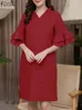 Zanzea Summer Elegant Half Sleeve Sundress Woman Vneck Party Dresses Casual Solid Kne Length Robe Vintage Party Dress 2024 240323