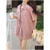 Womens Tracksuits Summer Elegant Casual Loose Shorts Suit Women Fashion Vintage Shirts Tops And Pants 2 Pieces Set Female Party Drop D Dhecw