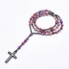 Colliers Jaspr bleu violet avec pendentif croix hématite pour femmes colliers chapelet du Christ catholique bijoux féminins livraison directe