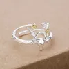 Cluster Ringen Leuke Romantische Pruim Bloem Herten Dier Verstelbare Ring 925 Sterling Zilveren Fijne Sieraden Voor Vrouwen Party Dagelijkse Accessoires Cadeau