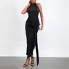 Casual Dresses Y2K Women Twist Front Party Dress Solid Color Mock Neck Sleeveless BodyCon Long Evening Gown Eesthetic Streetwear