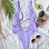 Kvinnors badkläder sexig en bit baddräkt Kvinnor skjuter upp kvinnlig thong monokini solid rygglös simning kostym bodysuit