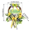 Flores decorativas Corona de puerta principal Signo de bienvenida Coronas de eucalipto con lazo de flores Granja Primavera Verano Otoño Guirnaldas Decoración