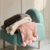 Filtar yiruio kawaii pompon kabel stickad rutig filt söt vit rosa grå dekorativ soffa soffa kast mjuk chenille säng