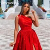 Party Dresses Loveweiwei One Shoulder Evening Red Royal Blue Prom Gown A Line Pleat Formal Elugant Wedding