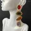 Orecchini pendenti Strass colorati alla moda Pendenti lunghi in lega di resina esagerati Accessori di abbigliamento squisiti per le donne