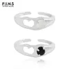 FINS coréen Original S925 en argent Sterling rond Agate anneau irrégulier creux coeur ouvert réglable doigt Fine bijoux 240401