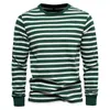 T-shirts pour hommes automne coton à manches longues hommes contraste rayé col rond T-shirt qualité marque vêtements masculins