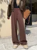 Women's Pants PLAMTEE Solid Thicken Women Chic Loose Cashmere 2024 Wide Leg Winter Daily High Waist Streetwear Casual Office Lady