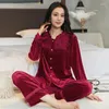 Roupas domésticas Velor 2pcs pijamas conjunto feminino de linge de lingerie de lingeria de lingeria de lingerie terno de calça outono de veludo de veludo de inverno