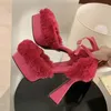 Sapatos de vestido moda veludo plataforma bombas mulheres ultra quadrado salto redondo dedo do pé festa fivela de casamento stripper zapatos de mujer