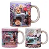 Mugs 3D Sewing Machine Pattern Coffee Mug Ceramic Tea Cup Creative Space Design Milk For Birthday Gifts Quilting Enthusiasts