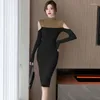 Lässige Kleider Herbst Winter Winter fest gestricktes Patchwork hohl Out sexy Kleid Frauen elegante Bodycon Long 2024 Koreanische Mode Luxus Vestidos