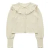 Women's Knits Lotus Leaf Collar Hollow Lace-up Knitted Cardigan 2024 Spring Women Tops