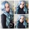 Wigs Wignee Long Gavy Synthetische pruiken Warmteweerstandsresistent middelste deel Mix Blue Cosplay Haar voor vrouwen Afro -Amerikaanse natuurlijke feestpruiken