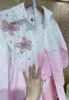 Kvinnors blusar Luxury 3D Flowers Diamonds Pink Sunscreen Shirts Pearls Pärlade Gradient Floral Chiffon Tops Shorts Camisoles 3st