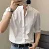 Men's Casual Shirts Men Fall Shirt Solid Color Stylish Stand Collar For Business Commute Office Slim Fit Half Sleeves