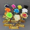 Flores decorativas para casa decoração de sala de estar colorido cristal folha de ouro simulado buquê de rosas