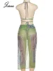 Ställ Jokaa Mesh Colorful Print 3 -stycken Set Women Sexiga Bikini Topps Matchande underkläder och sidospart Bandage Kjol 2023 Strandkläder