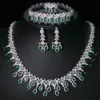 Luxury 4pcs Bridal Wedding Jewelry Sets Green Stone Crystal AAA Cubic Zirconia Party Dress Fine Jewellery Set for Women 240320