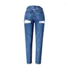 Calças de brim femininas mulheres magro plus size azul denim calças 2024 streetwear ass buraco buripped feminino cintura alta reta sexy calças