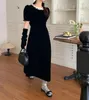 Festklänningar korobov elegant sammet klänning kvinnlig vestidos para mujer höst vinter franska vintage mantel midja puffad ärm lång