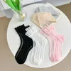 Chaussettes d'été en soie cristal pour femmes, pour Ultra-fines, rayures verticales transparentes, Tube central, volants élastiques, courtes, décontractées