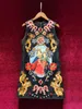 2024 Spring Black Floral Print Beaded Dress Sleeveless Round Neck RhinestoneKnee-Length Casual Dresses X4M2612306