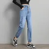 Jeans da donna 2024 Coulisse alla caviglia Jogger allentato Donna Tinta unita Streetwear Scratch Denim Pantaloni All-match Elastico