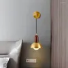 Vägglampor nordiska minimalistisk japansk stil minimalism retro ljuskrona svart valnöt personlig säng mässing mässing en enda huvud lamp