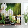 Shower Curtains Purple Orchid Candle Zen Green Bamboo Black Stone Garden Scenery Home Fabric Bath Curtain Hooks Bathroom Decors